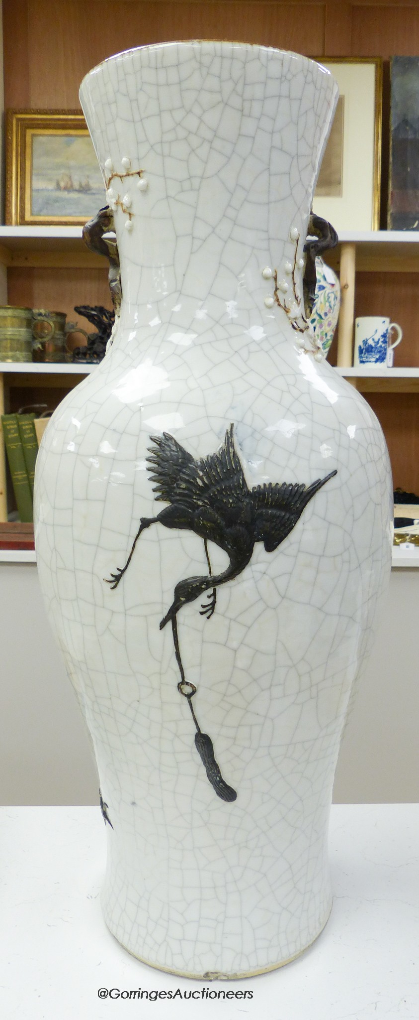 A massive Chinese crackle glaze vase, early 20th century, with dragons, phoenix and blossom, height 61cm